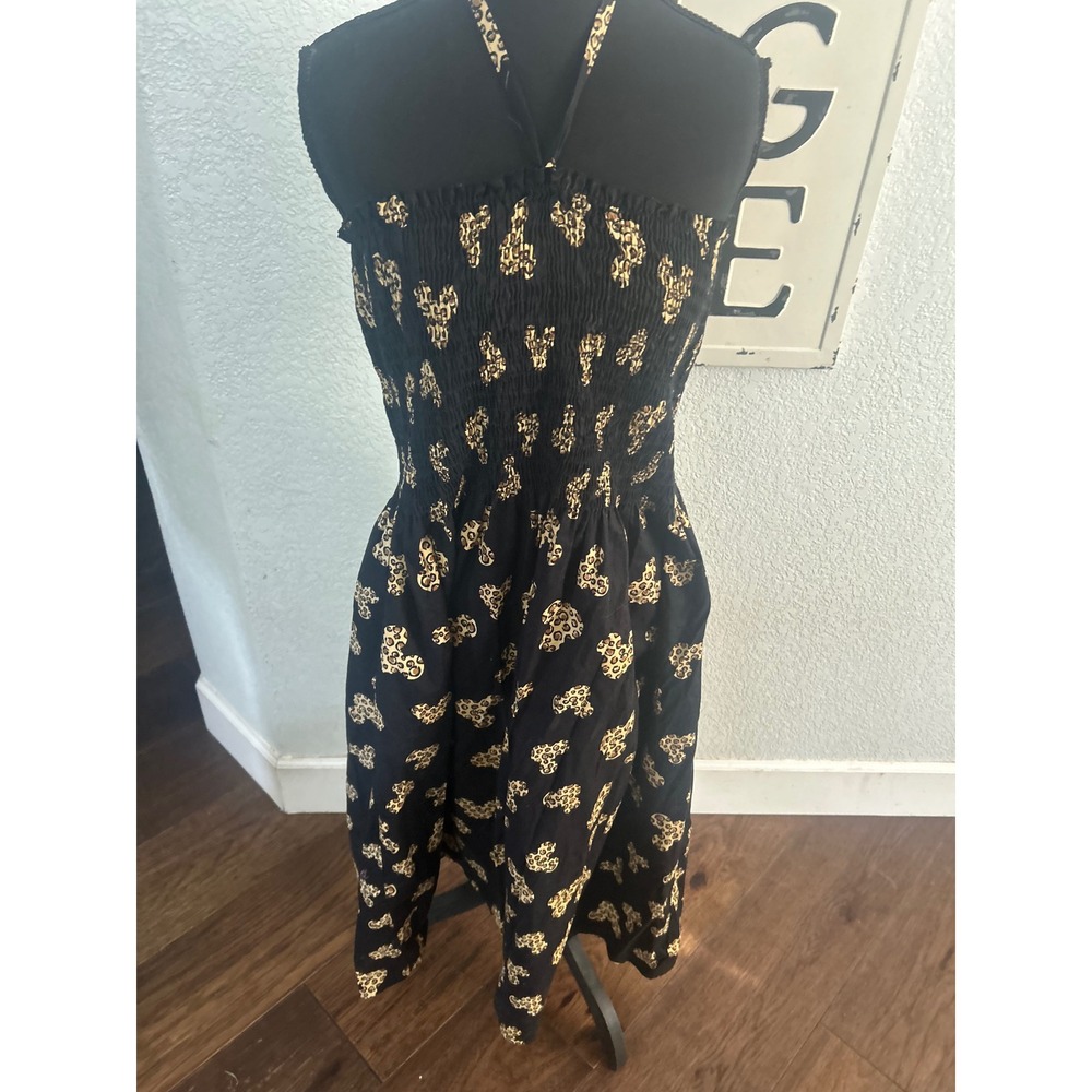 Disney Parks Mickey Mouse Leopard Print Smocked Halter Dress Black XL